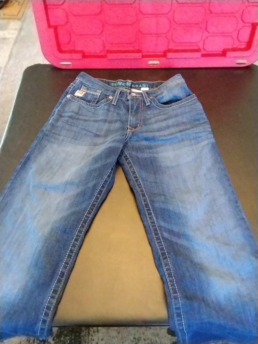 Cinch Blue Denim Jeans with Gold Zipper Accents 30X30 - Picture 2 of 9